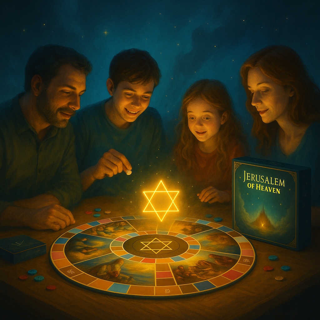 Famille juive jouant à Jérusalem du Ciel ensemble autour d'une table